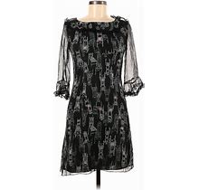 Anthropologie Casual Dress Square 3/4 Sleeve: Black Jacquard Dresses - Women's Size 0