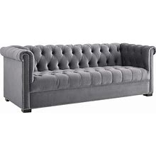 Modway EEI-3064 Heritage Tufted Performance Velvet Upholstered Chesterfield Sofa With Nailhead Trim In Gray