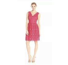 Adrianna Papell Crochet Lace Sleeveless Coral Womens Dress Size 10 Lined $220