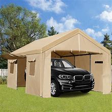 Euker 10 ft. W X 19.5 ft. D Carport Canopy Portable Garage W/ Removable Sidewalls, Steel In Brown | 110.24 H X 118.12 W X 236.23 D In | Wayfair