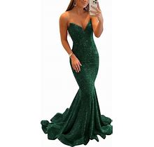 Sequin Evening Dresses For Women Formal Sexy Long Prom Party Gowns Mermaid Sparkly V-Neck Homecoming Dress