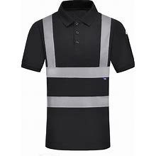 A-SAFETY High Visibility Safety T Shirt Reflective Construction Work Shirts Neon Color Short Sleeve Polo Shirt (Black Medium)