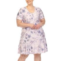 White Mark Plus Short Sleeve Floral Fit + Flare Dress | Purple | Plus 3X | Dresses Fit + Flare Dresses