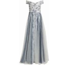 Rene Ruiz Collection Women's Tulle Off-The-Shoulder Gown - Silver Navy - Size 10