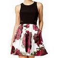 X By Xscape Women's Illusion Floral-Print Fit & Flare Dress (2, Black/Magenta/White)