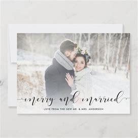 Loving Script | Merry And Married With Photo Holiday Card