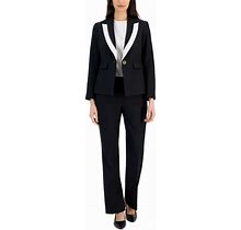 Le Suit Women's Contrast-Trim Peak-Lapel Pantsuit, Regular And Petite - Black/Vanilla Ice - Size 6