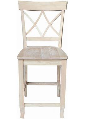 24 in. Lacy Unfinished Solid Wood Counter Height Stool With Wood Seat