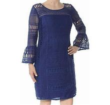 Alfani Womens Petite Crochet Bell-Sleeve Shift Cocktail Dress (Blue,