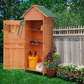 EROMMY Wood Storage Shed, Outdoor Garden Shed, Weather Resistant Tool Shed Organizer - 25.43" X 19.68"