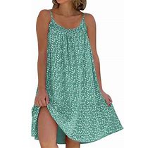 Manxivoo Summer Dresses 2023 Women Casual Floral O Neck Ruffle Hem Spaghetti Strap Sleeveless Short Dress Beach Dress Womens Dresses Green