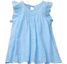 Girls Dress Children's Flying Sleeve Lace Dress Kids Summer Casual Dresses Girls Holiday Dress Blue 5 Years-6 Years
