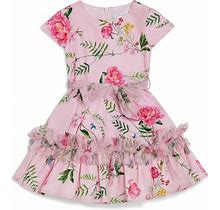 Monnalisa - Floral-Print Flared Dress - Kids - Cotton/Cotton - 7 - Pink