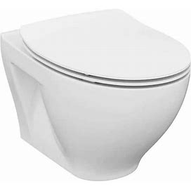 Vogue Wall-Hung 2-Piece 1.6 GPF Dual Flush Round Toilet In White Concealed Tank And Dual Flush Plate Seat Included