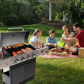 Propane Grill 4 Burner Barbecue Grill Stainless Steel Gas Grill - Silver - Propane Gas