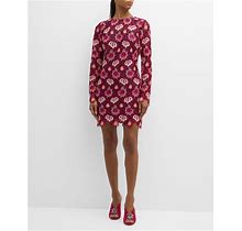Milly Nessa Long-Sleeve Floral Lace Mini Dress, Pink, Women's, 8, Cocktail & Party Wedding Guest Dresses Long-Sleeve Dresses