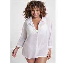 Women's Sheer Button-Up Sexy Shirt Sexy Lingerie - White, Size 3X By Venus