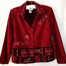 Coldwater Creek Jackets & Coats | Coldwater Creek Embellished Button Up Chenille Embroidered Holiday Jacket 10 | Color: Red | Size: 10