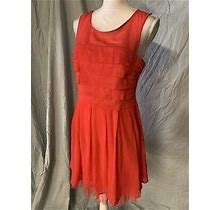 Love Point Coral Lightweight Tiered A-Line Polyester Mesh Dress - Size