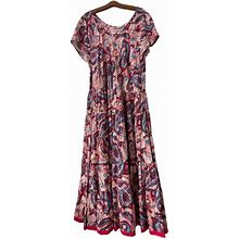 Soft Surroundings Kara Tiered Maxi Dress Womens 3X Framboise Paisley Boho