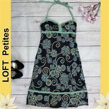 Loft Dresses | Loft Navy Blue / Green Floral Halter Dress | Color: Blue/Green | Size: 4P
