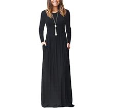 GRECERELLE Women's Long Sleeve Loose Plain Maxi Dresses Casual Long Dresses With Pockets
