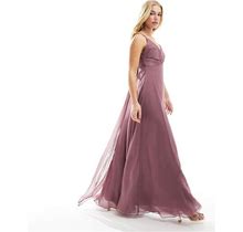 ASOS DESIGN Bridesmaid Cami Maxi Dress With Ruched Bodice And Tie Waist In Dusty Mauve-Purple - Purple (Size: 8)