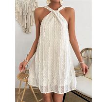Ladies' Solid Color Halter Neck Sleeveless Dress,XL