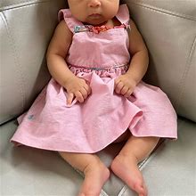 Ralph Lauren Dresses | Ralph Lauren Pink Chambray Dress Girls 3 Months Ruffles Cotton | Color: Blue/Pink | Size: 3-6Mb