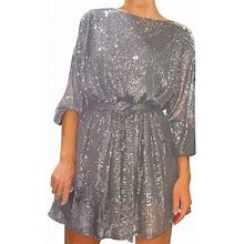 Women's Holiday Party Sequin Beaded Lace Up Long Sleeved Dress Dresses
