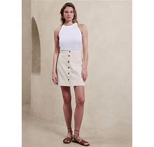Women's Button-Front Twill Mini Skirt Transition Cream Tall Size 18