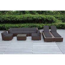 Orren Ellis Barna 9 Piece Rattan Sectional Seating Group W/ Cushions - No Assembly Synthetic Wicker/Wicker/Rattan In Gray/Brown | Outdoor Furniture