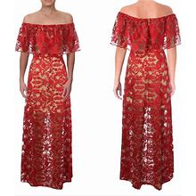 Bebe Dresses | Bebe Formal Embroidered Ruffled Dress | Color: Red | Size: 2