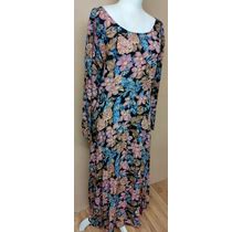 NWT Styleworks Women's Long Sleeve Long Floral Dress Sz 14 Multicolor 100% Rayon
