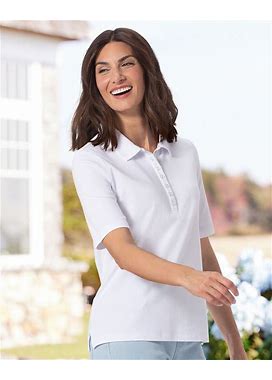 Blair Women's Essential Cotton Elbow-Sleeve Polo - White - 2X - Womens