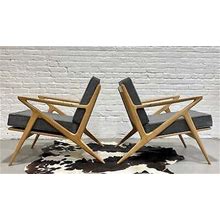 Pair Of Handcrafted Mid Century Modern Styled Oak Lounge Chairs,