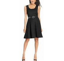 Agb Black Sleeveless A-Line Belted Dress Size 6