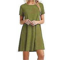 Ruziyoog Spring Dresses For Women Fashion Women Casual Short Sleeve O-Neck Solid Ladies Loose Mini Dress Green L
