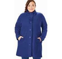 Plus Size Women's Fleece Swing Funnel-Neck Coat By Woman Within In Ultra Blue (Size 1X)