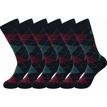 6 Pairs Autumn Winter High Quality Men Business Cotton Socks For Man Diamond Plaid Long Socks Male Crew Sock(Navy Blue)