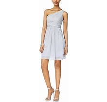 Adreanna Papell Women's One Shoulder Embellished Lace Mini Dress Silver Size 18