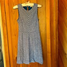 Loft Dresses | Ann Taylor Loft Blue Linen With White Stripes Dress Size 0 | Color: Blue | Size: 0