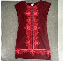 Isaac Mizrahi Dress Size 8 Maroon Round Neck Cap Sleeve Polyester &