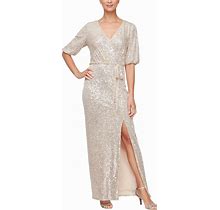 Alex Evenings 8196923 Long Sequin Formal Mother Of The Bride Dress, Taupe / 10