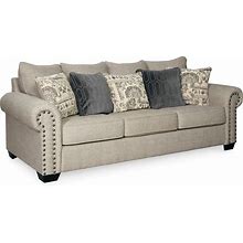 Signature Design By Ashley Zarina New Traditional Sofa With Nailhead Trim And 5 Accent Pillows, Beige