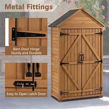 Outdoor Wood Storage Cabinet, Garden Tool Shed With Shelves And Latch
