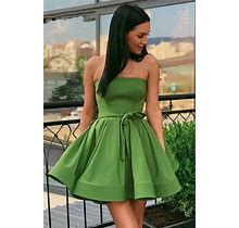 Charming Green Strapless A-Line Short Homecoming Dresses With Ribbon