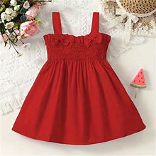 Baby Girls Casual Cute Elastic Bow Suspender Dress For Summer Holiday Party,Red,New Product,Temu