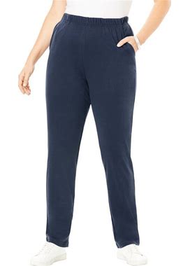 Plus Size Women's Straight-Leg Soft Knit Pant By Roaman's In Navy (Size S) Pull On Elastic Waist