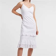 Express Dresses | Eyelit Lace Tiered Ruffle Midi Dress - Size Small | Color: White | Size: S